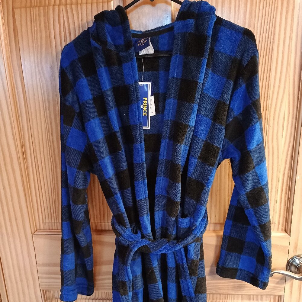 Prince of Sleep Hooded Fleece Bath Robe With Tie Waist